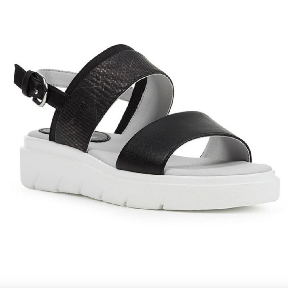 GEOX D Tamas Black with Gold Ankle Strap Sandals